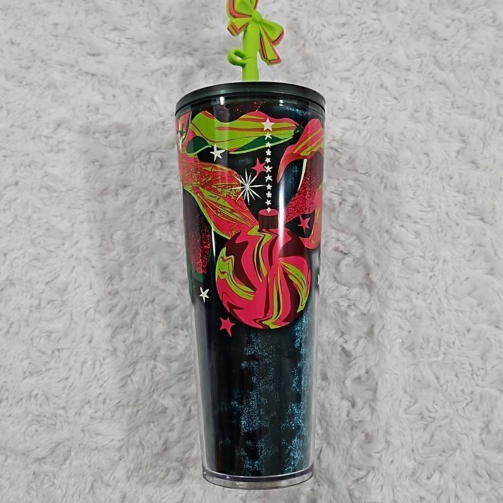 Starbucks 2023 Christmas Holiday Ribbon With Silicone Bow Straw Topper Tumbler V